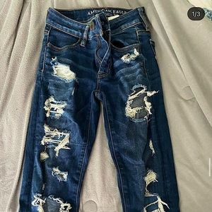 American Eagle dark washed ripped jeans